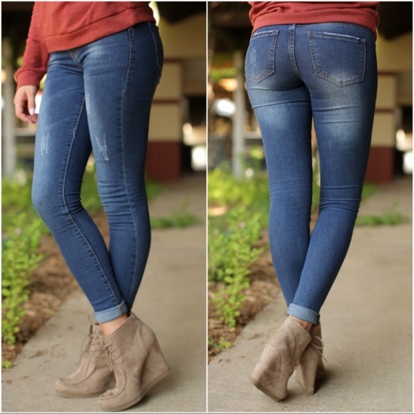 Dark Denim Lightly Distressed Skinny Jean - Picture 3 of 3